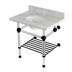 Templeton 30 in. Marble Console Sink with Acrylic Legs in Carrara Marble Matte Black