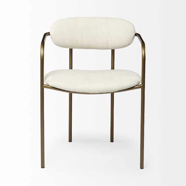 HomeRoots Cream And Gold Upholstered Fabric Open Back Arm Chair