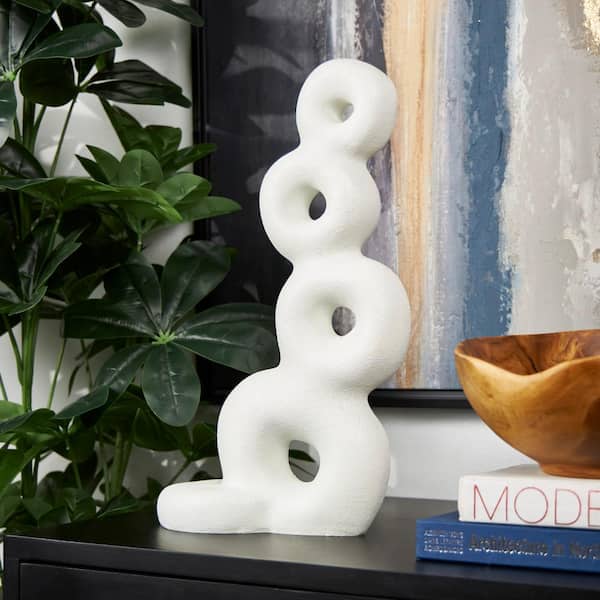 Litton Lane 5 in. x 18 in. White Resin Stacked Circle Ring Abstract Sculpture