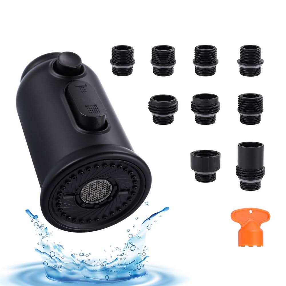 Matte Black 3-Function Kitchen Faucet Spray Head with Adapters