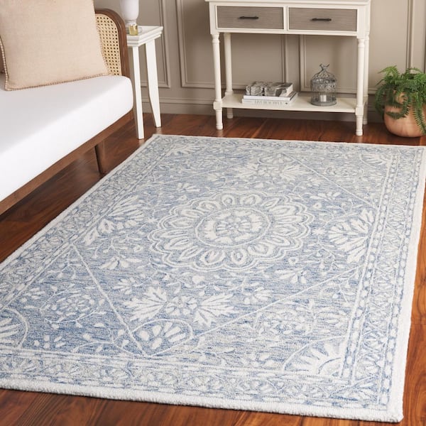 Metro 5 ft. x 8 ft. Blue/Ivory Ornate Border Medallion Area Rug