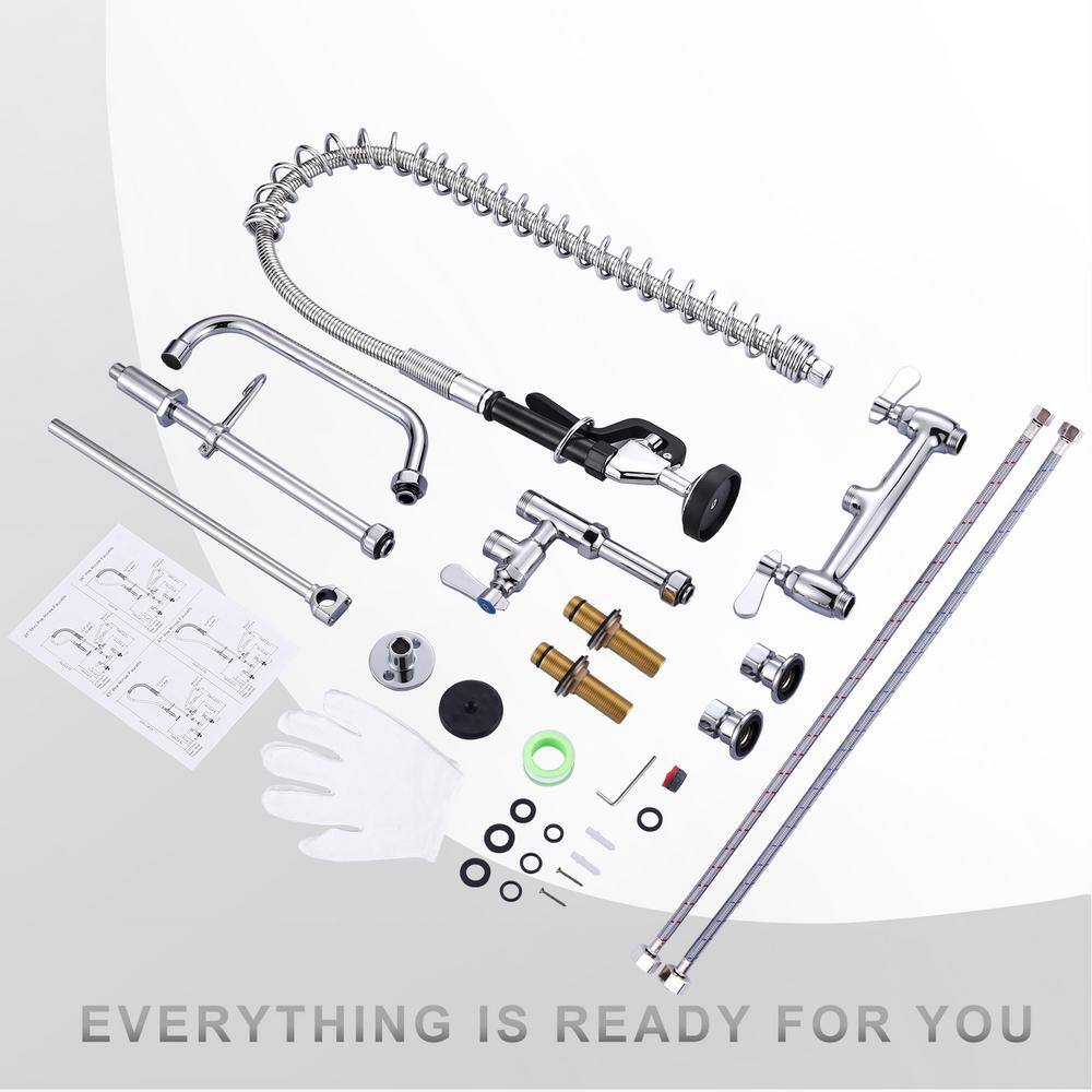 Commercial Chrome Triple Handle Pull Down Kitchen Faucet with Pre-Rinse Sprayer