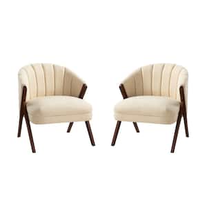Ernest Ivory Mid-Century Anti-slip Footpad Barrel Livingroom Chair with Vertical Channel-Tufted Back (Set of 2)