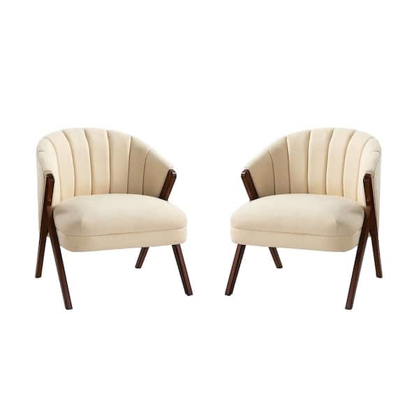 JAYDEN CREATION Ernest Ivory Mid-Century Anti-slip Footpad Barrel Livingroom Chair with Vertical Channel-Tufted Back (Set of 2)
