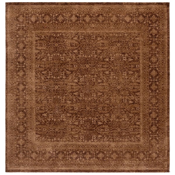 Vintage Overdye 4 ft. x 4 ft. Square Brown Vintage Distressed Area Rug