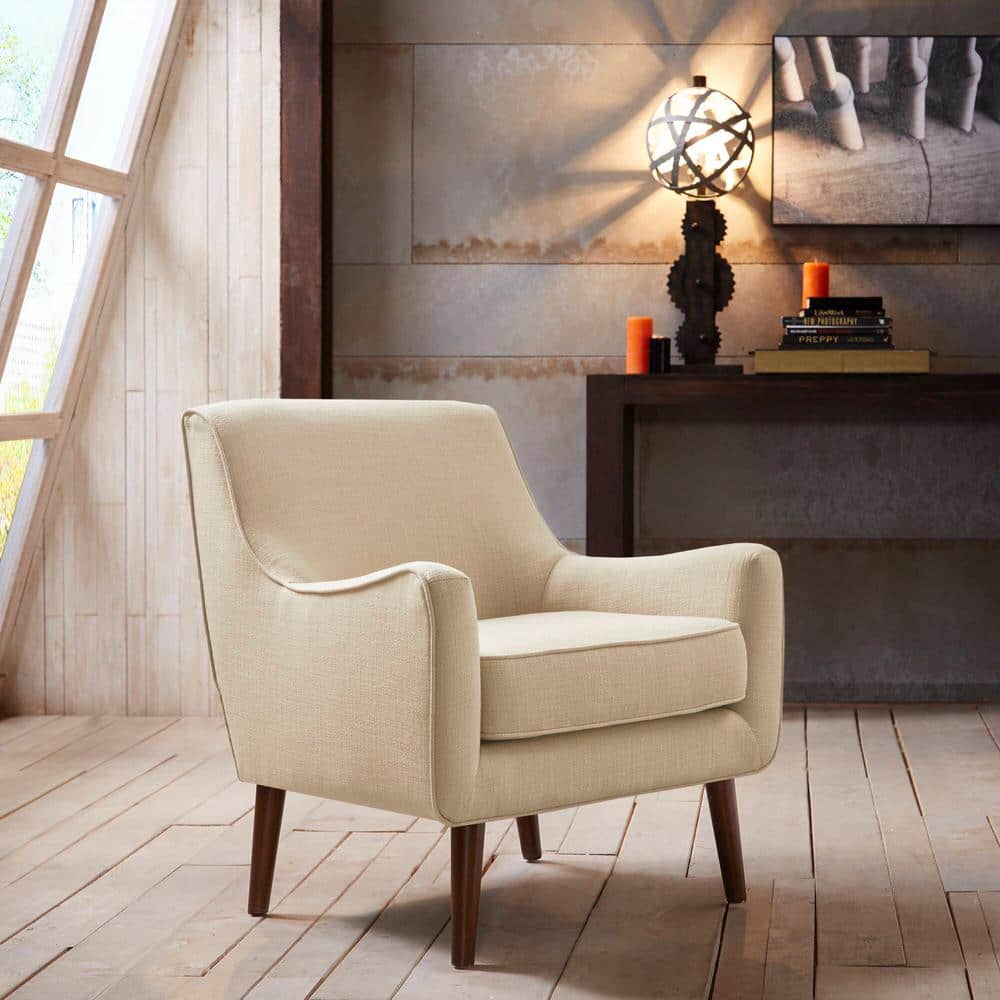 Liam Mid-Century Beige Upholstered Accent Chair