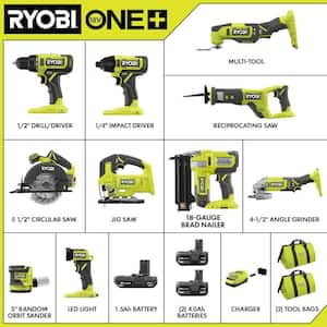 ONE+ 18V Cordless 10-Tool Combo Kit with (1) 1.5 Ah Battery and (2) 4.0 Ah Batteries and Charger