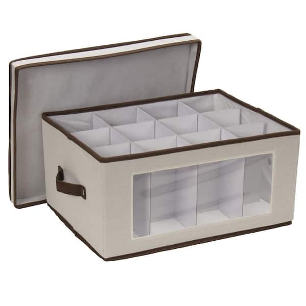 HOUSEHOLD ESSENTIALS Stemware Storage Chest/Balloon Canvas with Trim