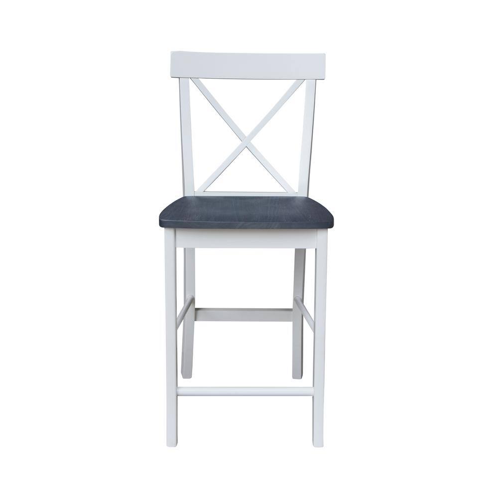 Elegant X-Back Solid Parawood Counter Stool, White and Heather Gray