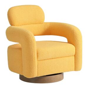 Bayville Modern 29 in. Wide Sherpa Fabric Barrel Accent Chair with 360° Swivel in Sunset Gold