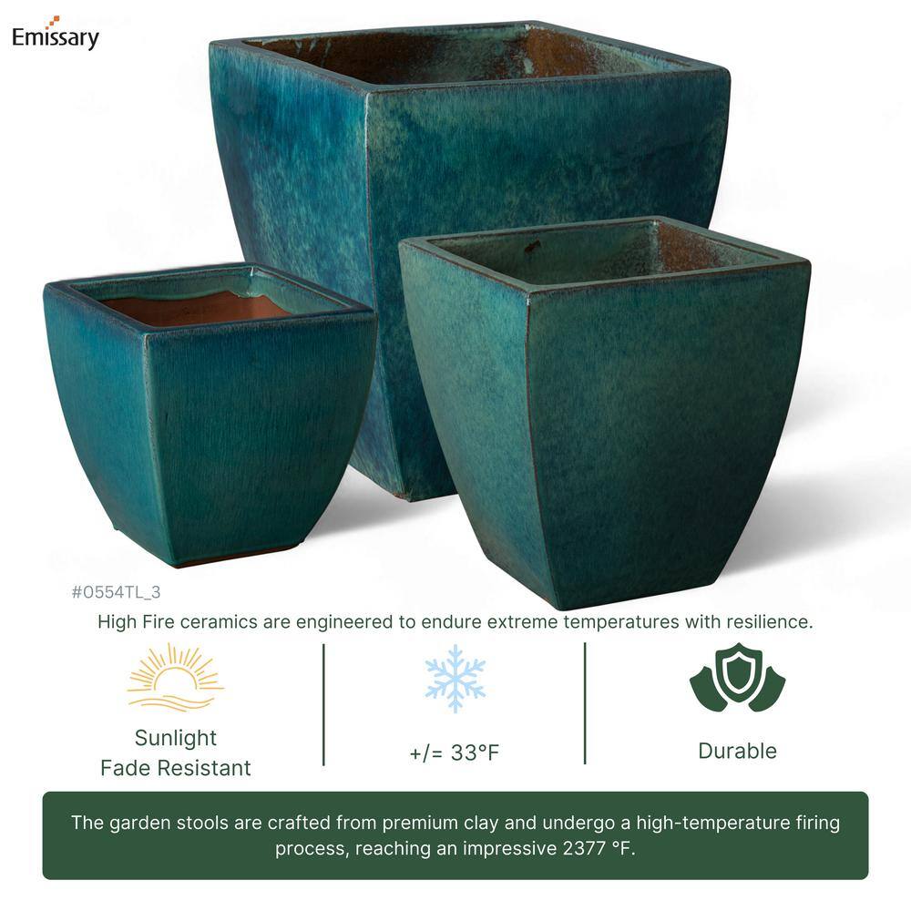 Teal Square Ceramic Planter for Indoor/Outdoor Use, 12" x 12"