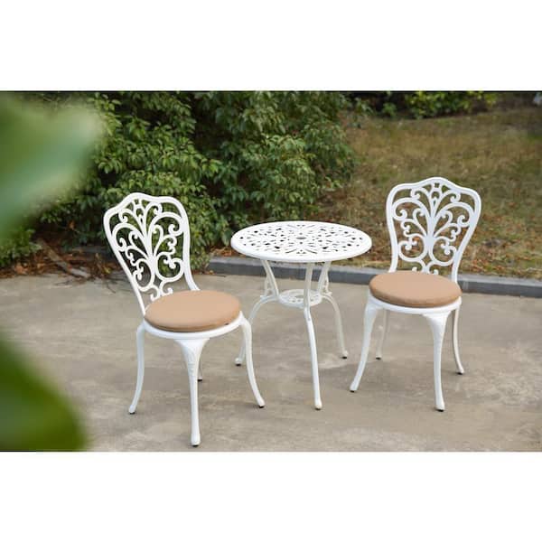 White 3-Piece Rust-Resistant Cast Aluminum Outdoor Bistro Set