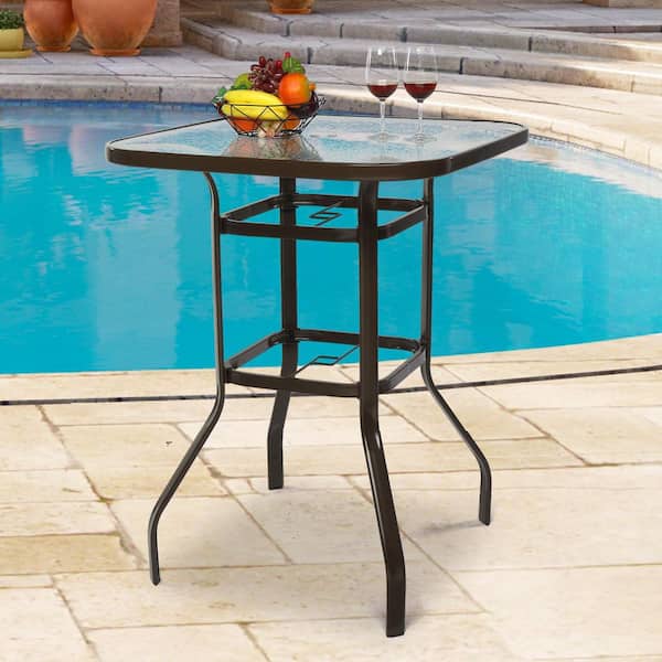 Glass top Metal Pub Height Bistro Square Outdoor Table