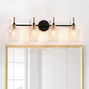 28.5 in. 4-Light Black Bathroom Vanity Light, Bell Clear Glass Bath Lighting, Modern Farmhouse Brass Gold Wall Sconce