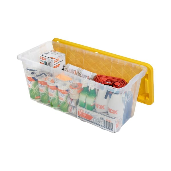 HDX 57 Gal. Tough Storage Tote in Clear with Yellow Lid 999-57G-C