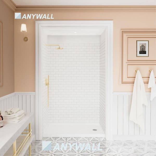 Anywall 60 in. x 32 in. x 96 in. 3-Piece SMC Full Shower Wall Set in White Subway Title Pattern