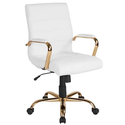 23 in. Width Standard White Leather/Gold Frame Faux Leather Task Chair