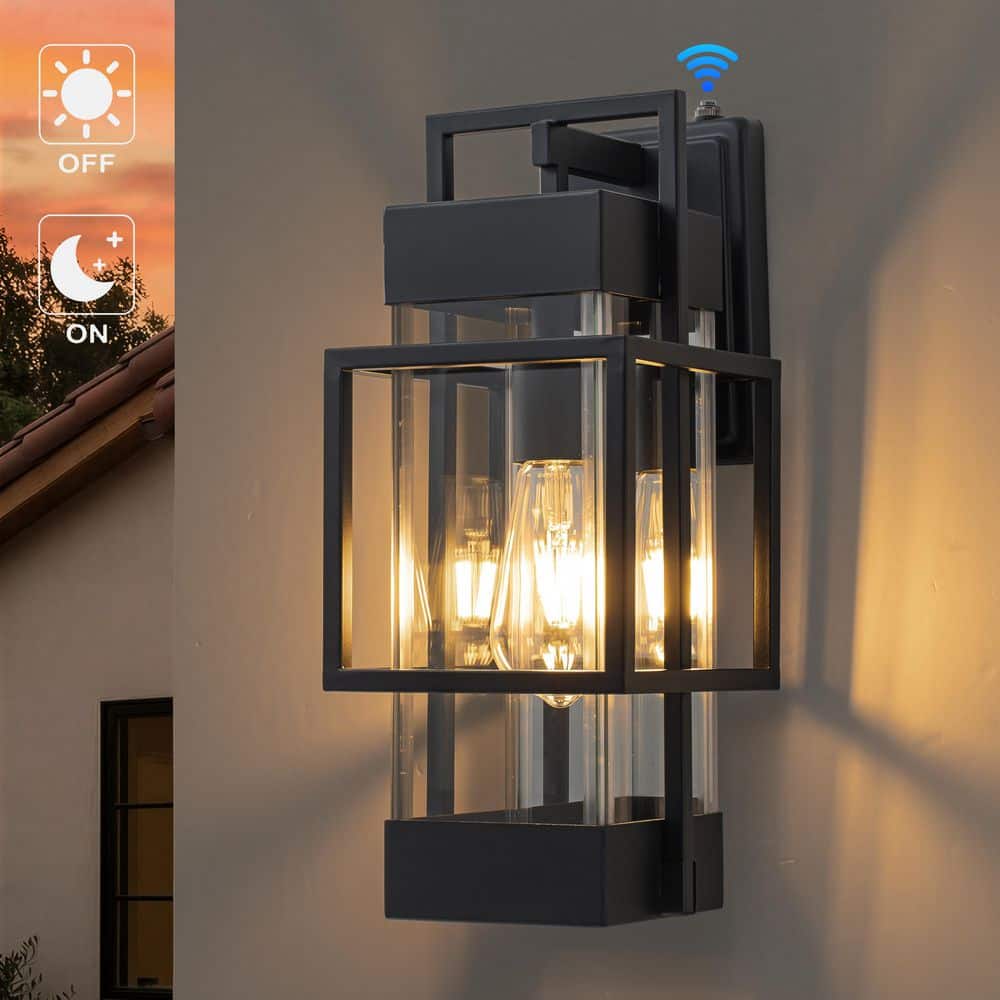 1-Light Black Dusk to Dawn Outdoor Wall Lantern Sconce with Reflector and Clear Glass Shade price history on PriceWatchPro