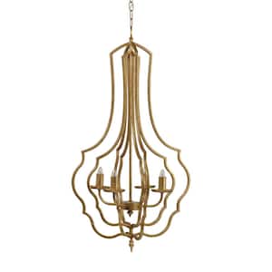 60-Watt 4-Light Gold Metal Chandelier Hanging Light Fixture for Dining Living Room No Blub E12