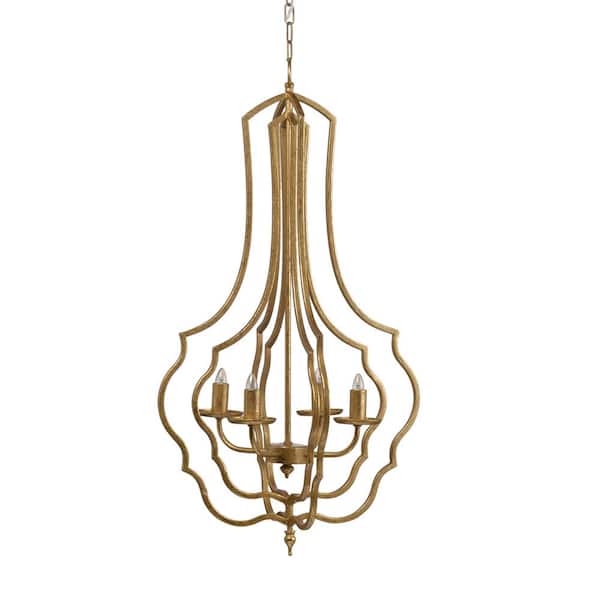cenadinz 60-Watt 4-Light Gold Metal Chandelier Hanging Light Fixture for Dining Living Room No Blub E12