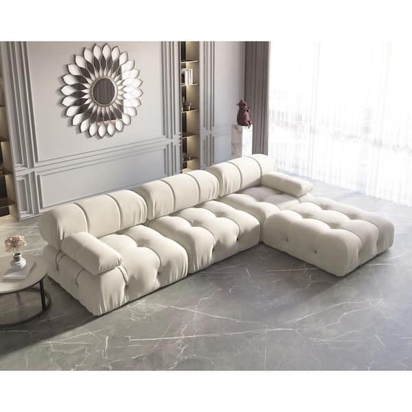 J&E Home 103.85 in. Square Arm 4-piece L Shaped Velvet