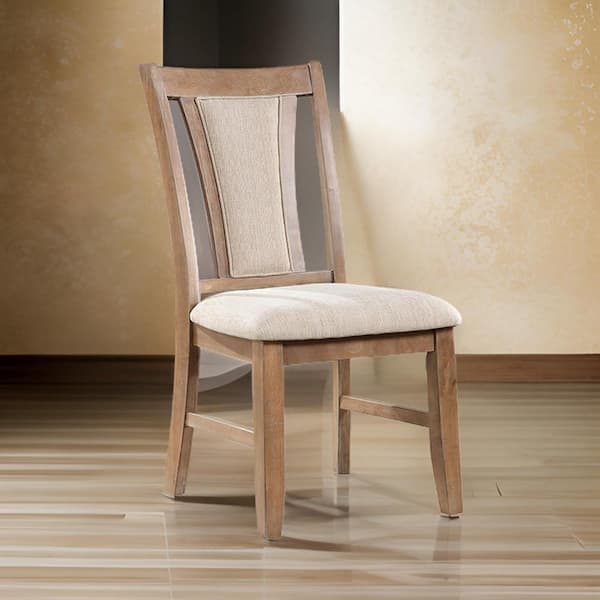 Benjara Brown and Beige Fabric Wooden Frame Dining Chair (Set of 2)