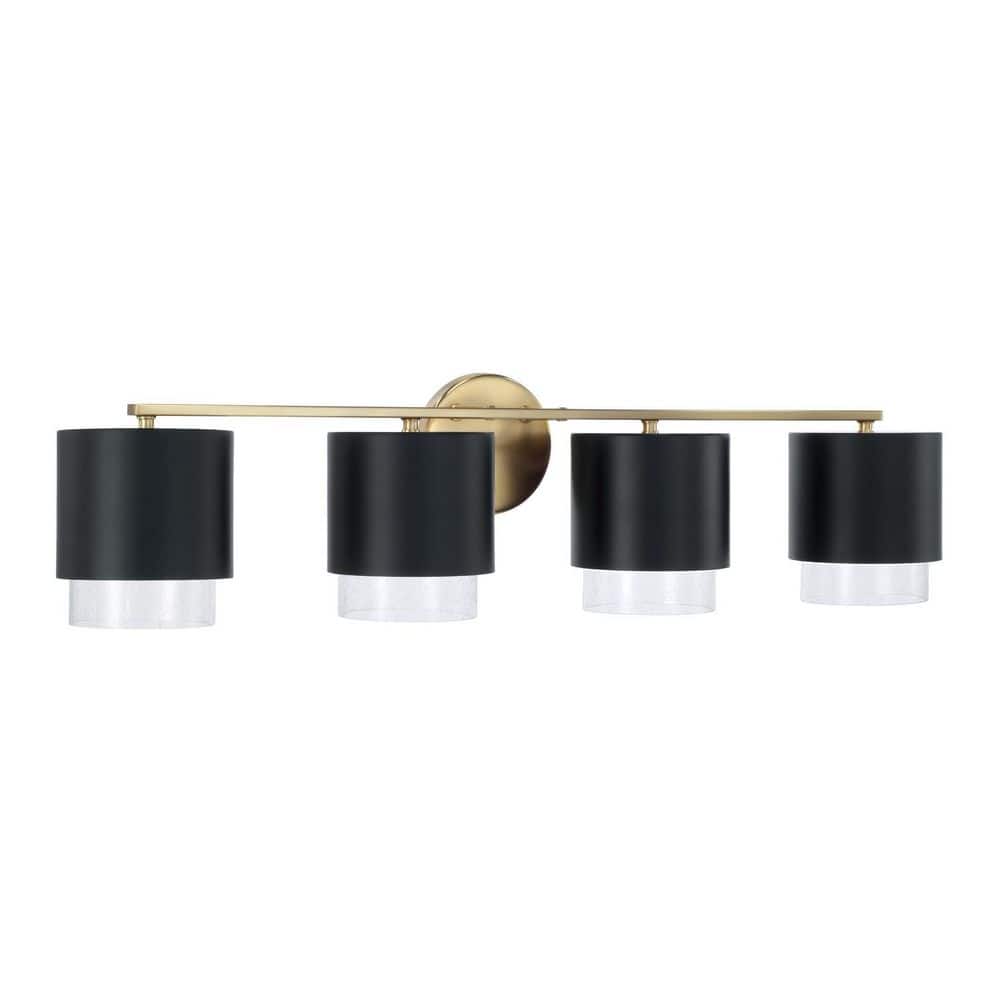 Weller 33.50 in. W x 8.25 in. H 4-Light Matte Black with Matte Brass Interior Metal Vanity Light with Seeded Glass price history on PriceWatchPro