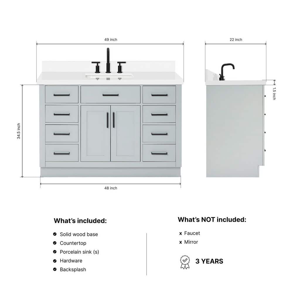 Hepburn 49" Grey Hardwood Single Basin Vanity Set