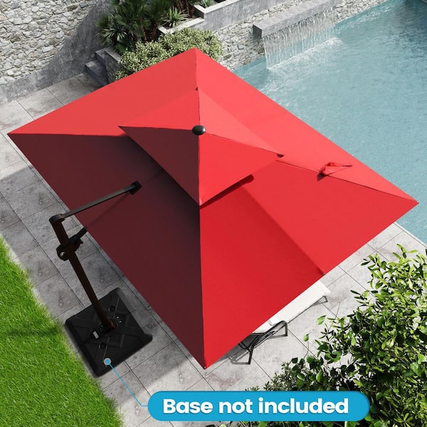 Crestlive Products 11 ft. x 9 ft. Outdoor Hanging Double Top Rectangular Cantilever Patio Umbrella in Red