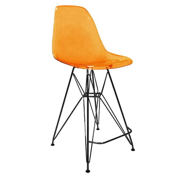 Leisuremod ABS Plastic Barstool 29.5 in. Seat Height Stool with Footrest and Black Steel Base Cresco Series in Transparent Orange