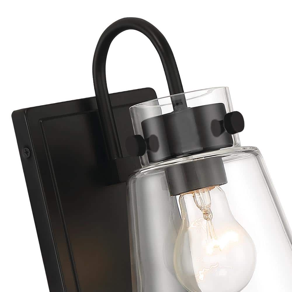 Inwood Matte Black 6.75" Direct Wired Wall Sconce with Clear Glass Shade
