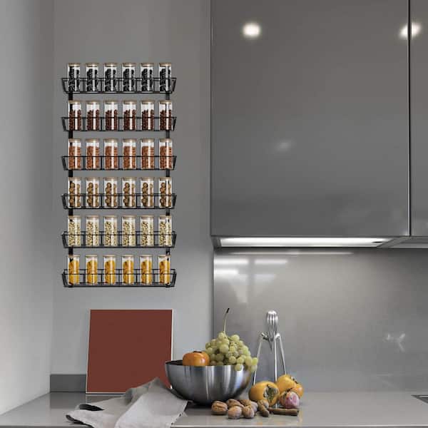 12-Tier Black Adjustable Wall Mount Spice Rack Organizer, Multi-Use Hanging Spice Shelf Storage for Cabinet Door