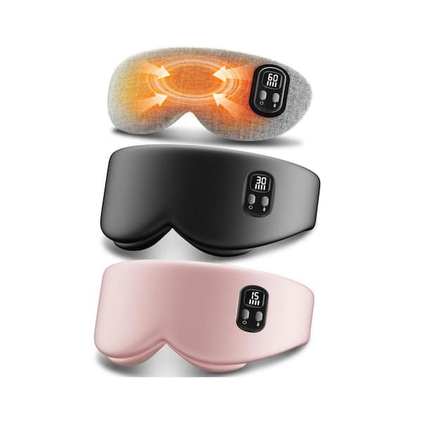 Cordless Heated Eye Mask with LED Display and 2 Black and Pink Washable Shells for Dry Eyes, 4 Temp and Time Settings