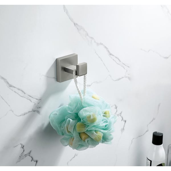 Wall-Mount J-Hook Robe/Towel Hook Square Robe Hook in Stainless Steel Brushed Nickel (2-Piece)