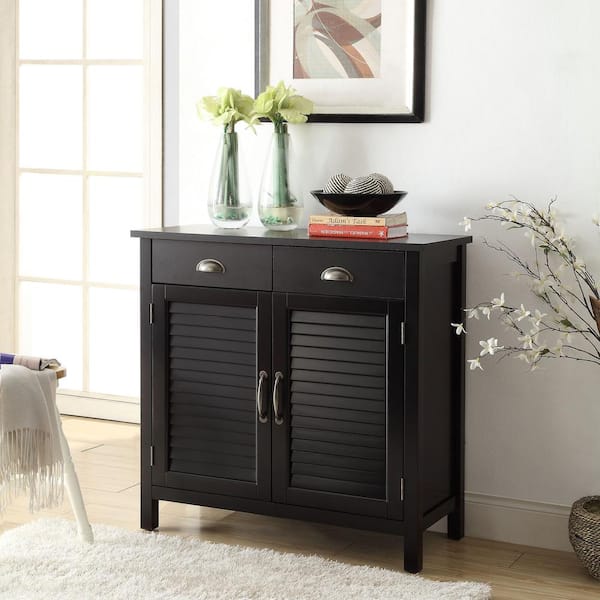 Unbranded Gracie Black Storage Cabinet with 2-Drawers and 2-Shutter Doors