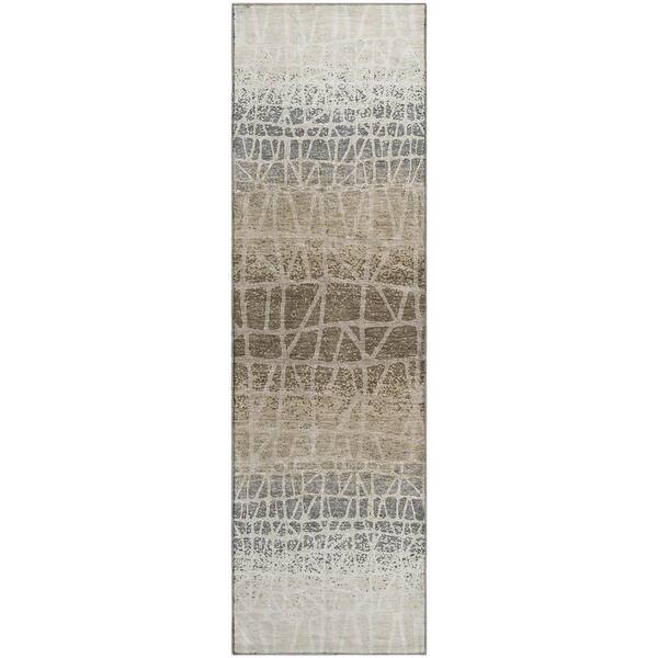 Mayfield Premium Machine Washable Abstract AMF2404 Ivory 2 ft. x 7 ft. Runner Rug