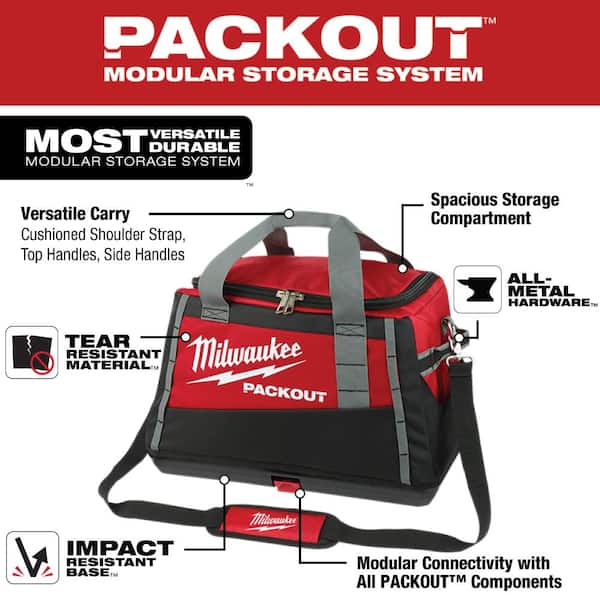 Milwaukee 48-22-8322-48-32-4082 20 in. PACKOUT Tool Bag and Shockwave Impact Duty Alloy Steel Screw Driver Bit Set with PACKOUT Case (100-Piece)
