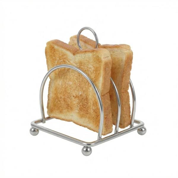 Stainless Steel 2-Slice Toast Rack with Carry Handle and Cooling Stand, 4.09 in x 3.18 in x 3.18