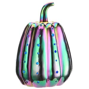 14 in. LED Lit Iridescent Pumpkin Decor, Battery Operated