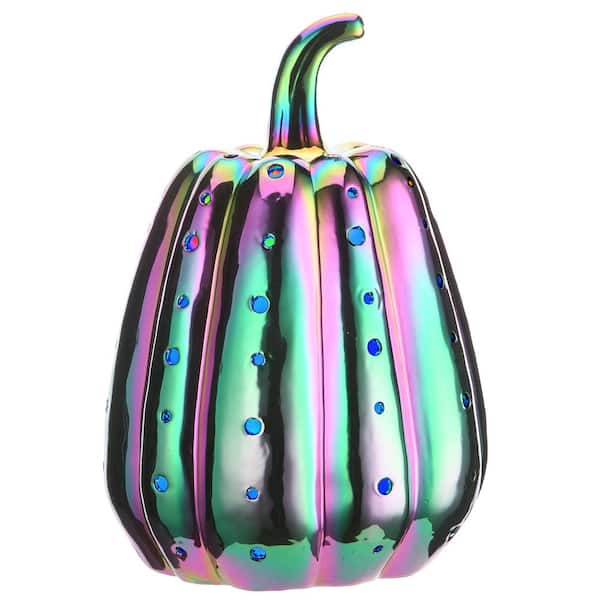 National Tree Company 14 in. LED Lit Iridescent Pumpkin Decor, Battery Operated