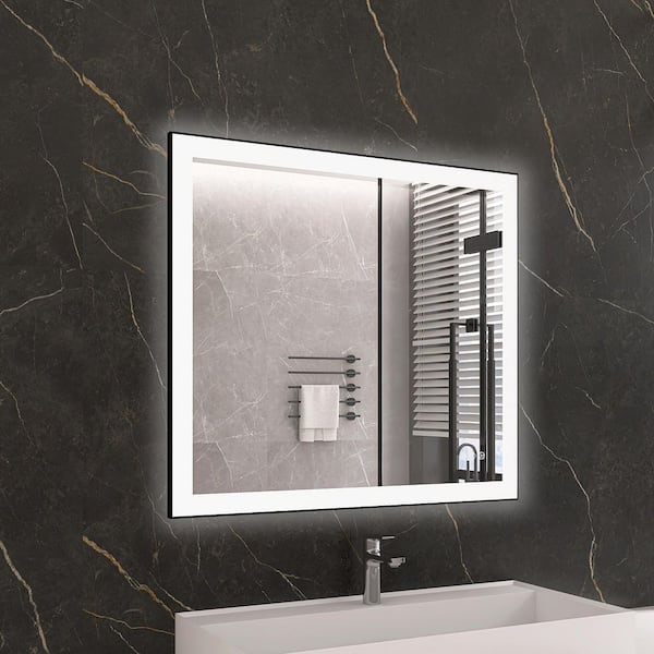 KariMo 40 in. W x 36 in. H Rectangular Black Framed Wall Bathroom Vanity Mirror with Backlit Front Light, Dimmable