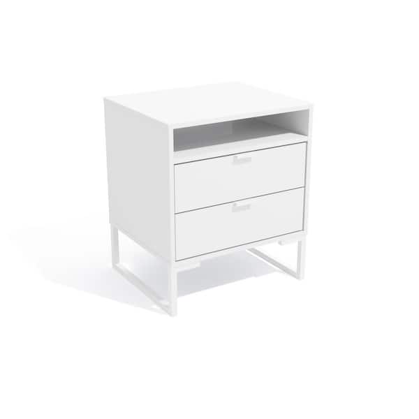 Unbranded Meridian 2-Drawer Nightstand with Niche in White - 24.4 in. H x 21.25 in. W x 17.7 in. D