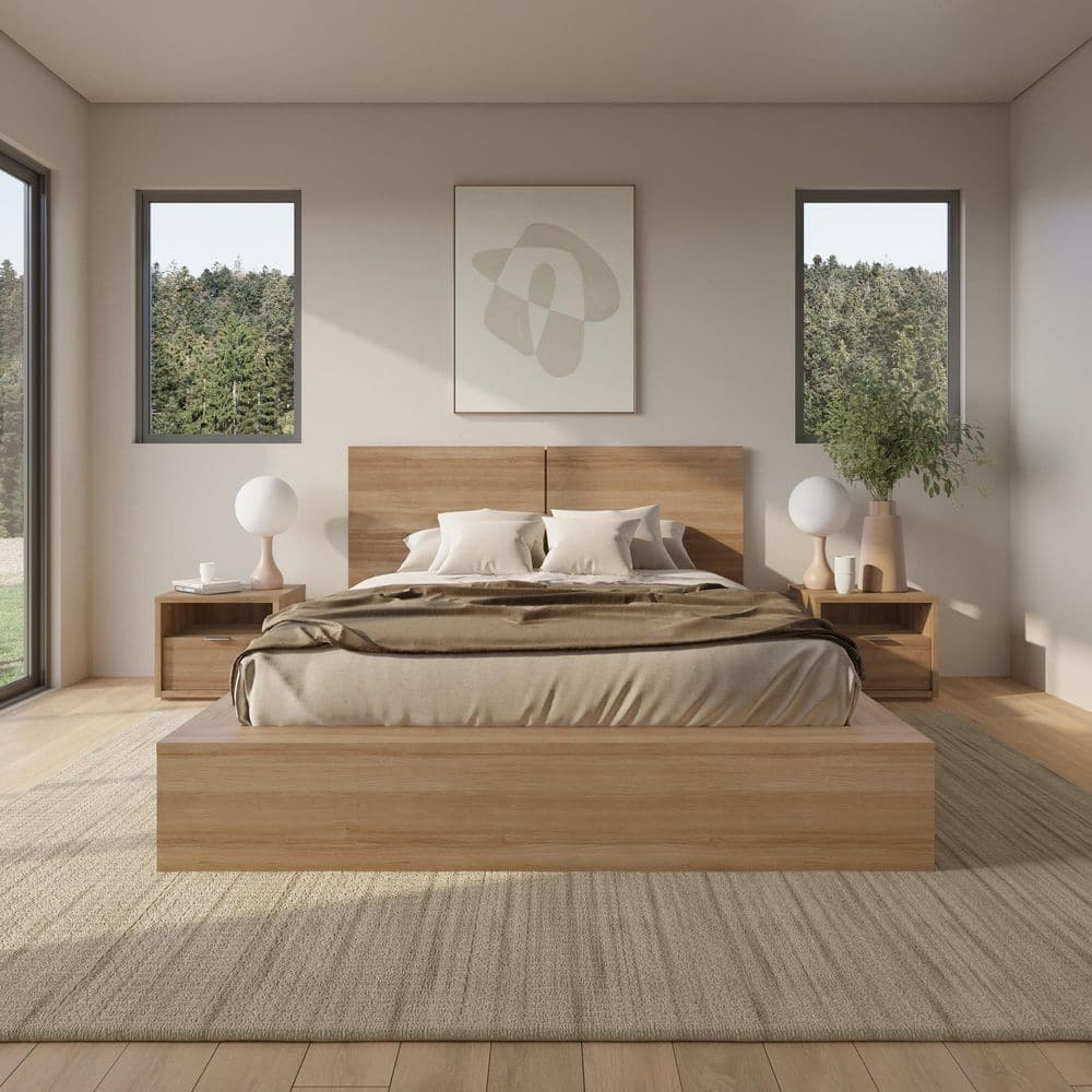 Nexera James Brown Oak Wood Frame Queen Platform Bed 236088 - The
