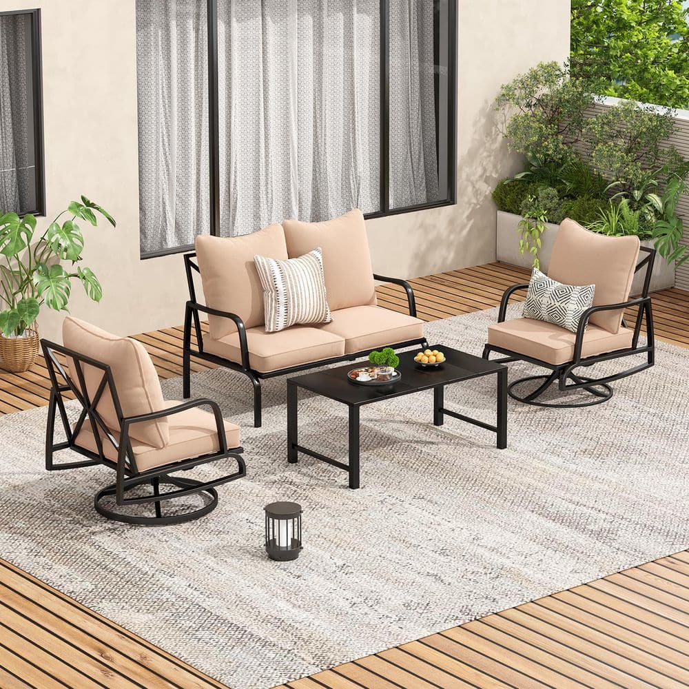 Patio Furniture Set, 4 Piece Outdoor Patio Furniture Set, Metal Conversation Set for Porch, Balcony price history on PriceWatchPro