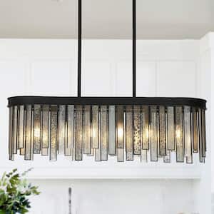 Hemaaolay 6-Light Black Modern Island Chandelier with Rectangle Plating Mercury Glass Shade for Kitchen Dining Room