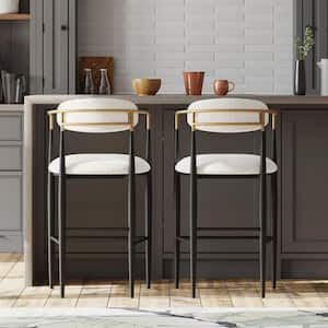 Boise Veera 29.75 in. Beige, Black and Gold Metal Frame Boucle Fabric Cushioned Modern Glam Bar Stool (Set of 2)