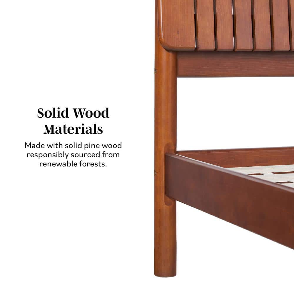 King Brown Pine Wood Upholstered Platform Bed with Slats