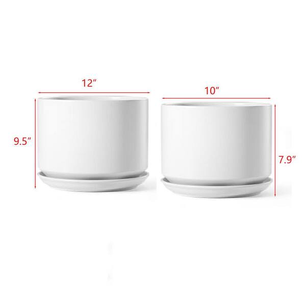 12/10 In Large White Ceramic Round Planter Set (2-Pack) L0CCRXKWHR - The  Home Depot