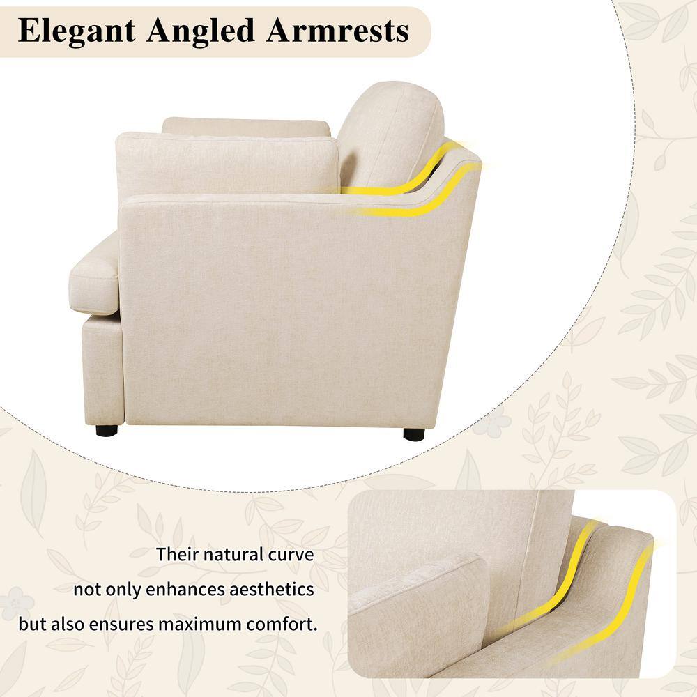 Beige Barrel Accent Chair with Wood Frame and Cushions