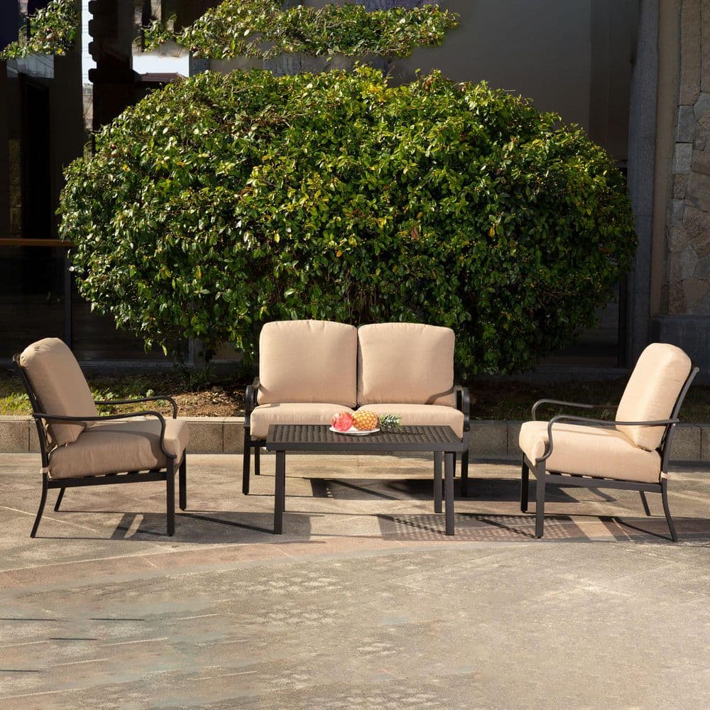 Beige 4-Piece Metal Outdoor Sectional Set with Removable Beige Cushions price history on PriceWatchPro